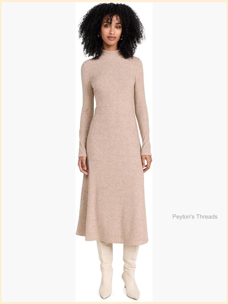 Long Sleeve Mock Neck Ribbed Knit Dress